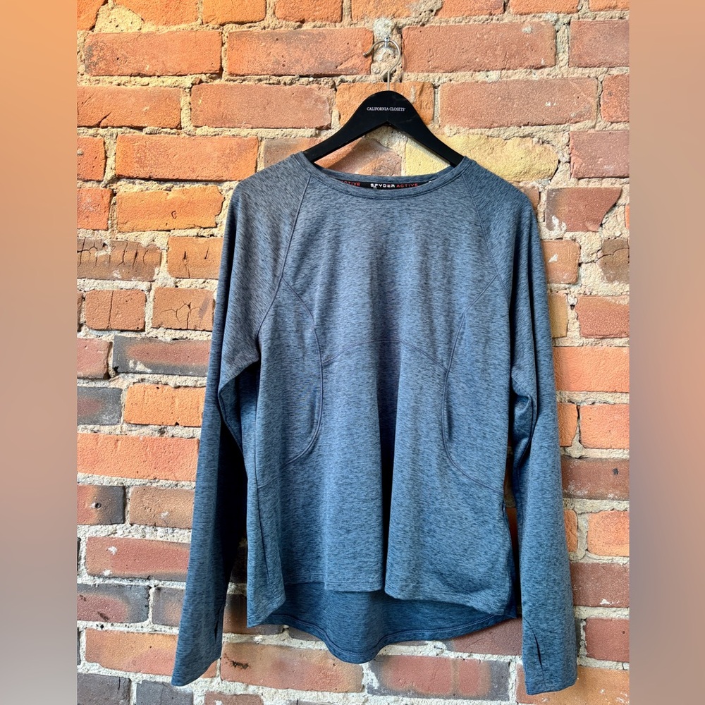 NWOT Spyder Active Blue Grey Long Sleeve Top with Built-In Zip Pocket. Size: L.